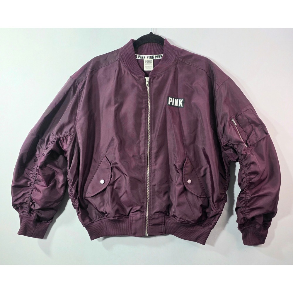 Victoria's Secret PINK Bomber Jacket Burgundy Ruched Sleeve XS